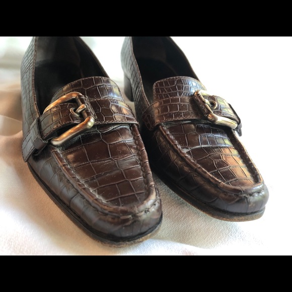 Rare Vintage Prada Crocodile Embossed Heeled Loafers ITALY - Picture 5 of 16